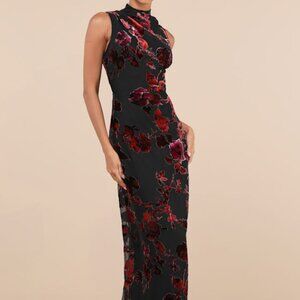 Lulus Composed Glamour Black Burnout Velvet Mock Neck Maxi Dress - Size L